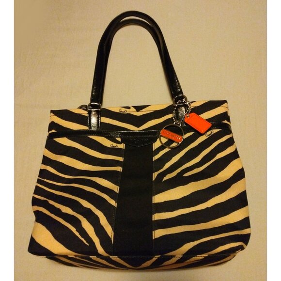 Coach Zebra Print Canvas Tote Purse K1380-F23283 Black and Tan - Picture 4 of 13